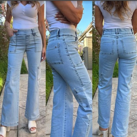 BEVY FLOG Rose denim cargo pants 24 - Picture 2 of 3